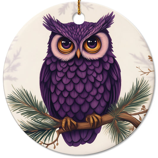 Netecom Cute Purple Owl Christmas Ornaments, Ceramic Birds on Branches Keepsake Ornament for Christmas Tree Decorations, Bird Lover Gift, Gifts for Holiday, Party, Home Decor