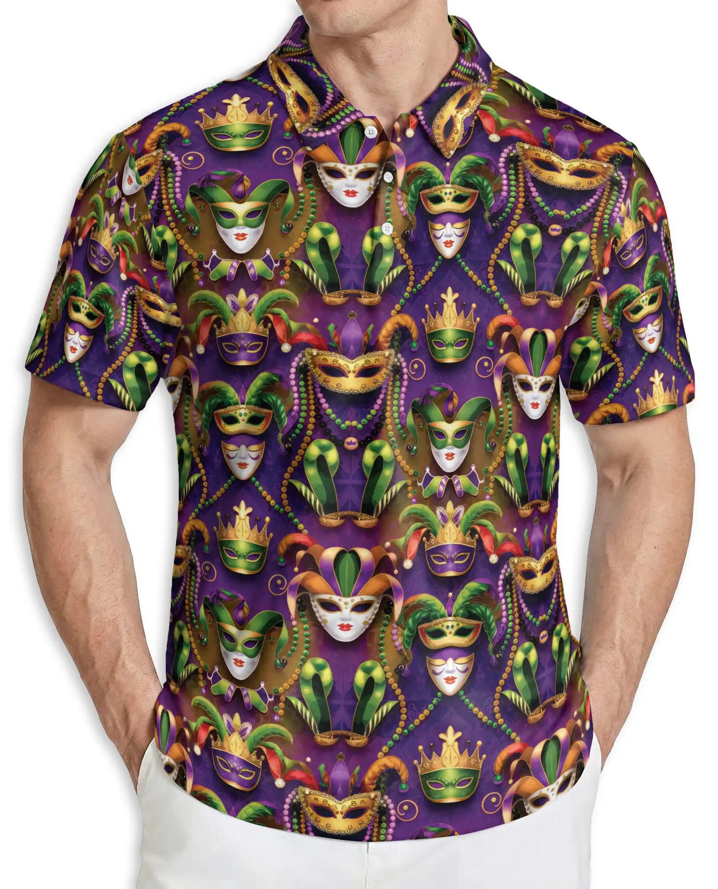 Mardi Gras Mask Hawaiian Polo Shirt | Netecom