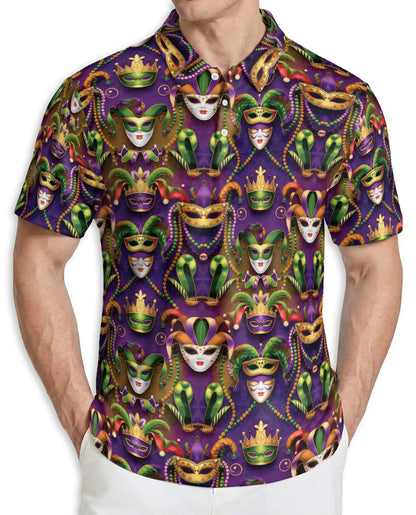 Mardi Gras Mask Hawaiian Polo Shirt | Netecom