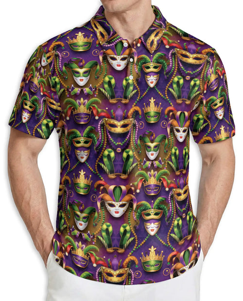 Mardi Gras Mask Hawaiian Polo Shirt | Netecom