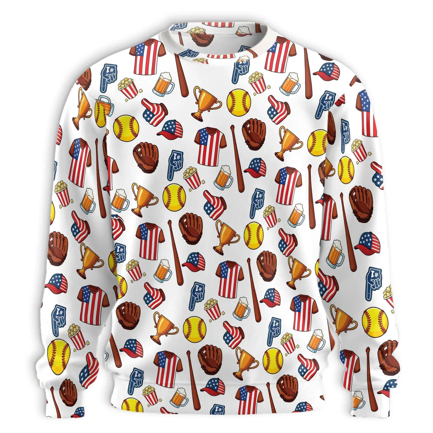 Baseball Cartoon Pattern Sweatshirt, 3D All Over Print Funny Baseball Sports Crewneck Pullover for Men Women, Baseball Lover Gift - Netecom