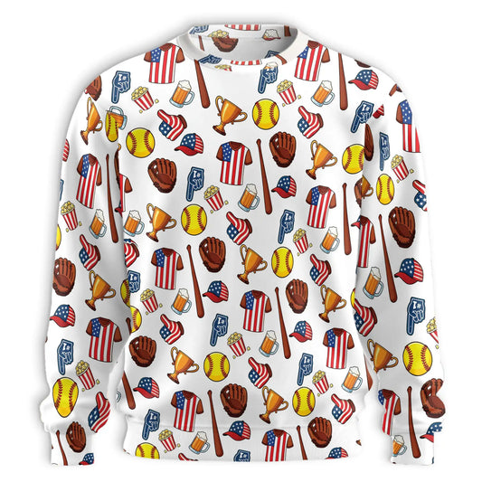 Baseball Cartoon Pattern Sweatshirt, 3D All Over Print Funny Baseball Sports Crewneck Pullover for Men Women, Baseball Lover Gift - Netecom