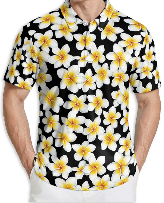 Plumeria Flower 3D Polo Shirt for Men – Tropical Floral Island Style | Netecom