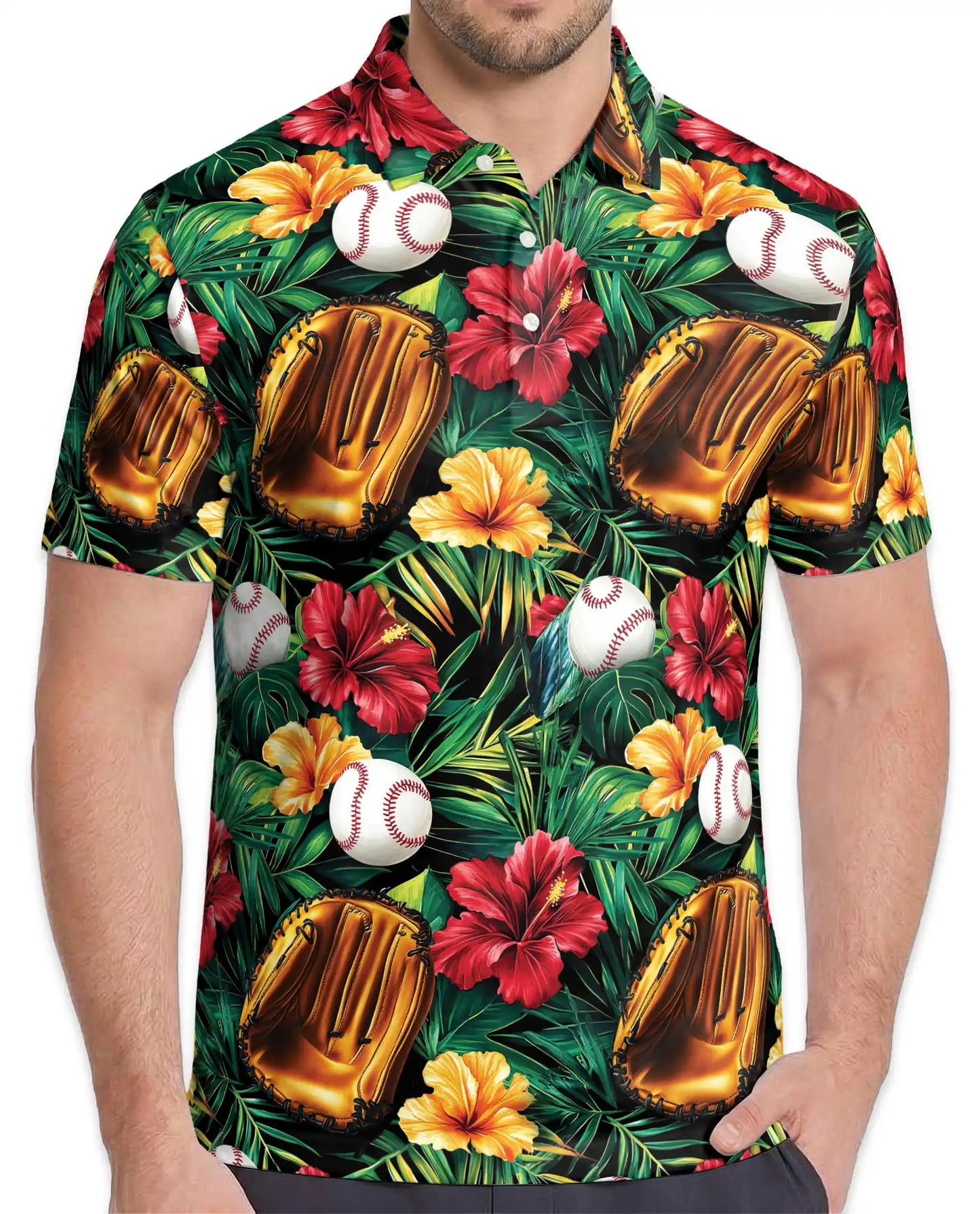 Baseball Tropical Polo Shirt - Hawaiian Sports Fan Style | Netecom
