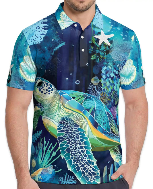 Sea Turtle Polo Shirt - Tropical Ocean Marine Life Coastal Design | Netecom