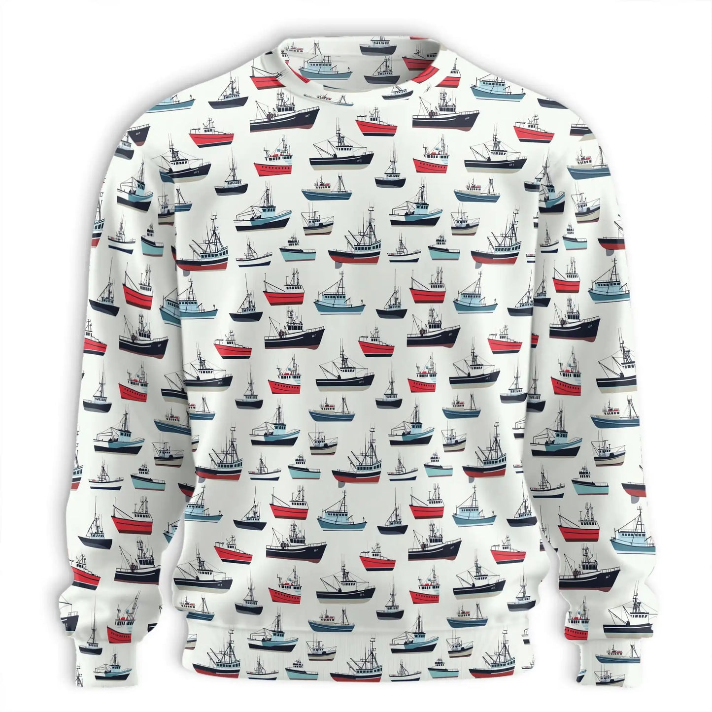 Fishing Boat Pattern Sweatshirt, 3D All Over Print Nautical Ocean Crewneck Pullover for Men Women, Fishing Lover Gift - Netecom