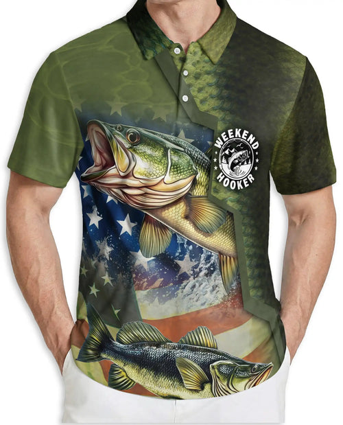 Weekend Hooker Bass Fishing 3D Polo Shirt for Men – Patriotic Angler Style | Netecom