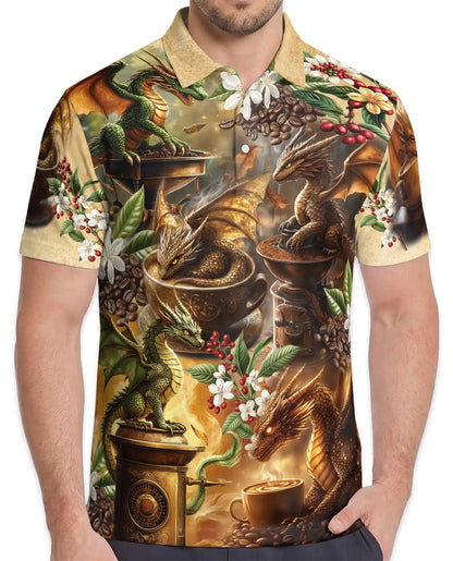 Coffee Dragon Polo Shirt for Men - Fantasy Coffee Lover | Netecom