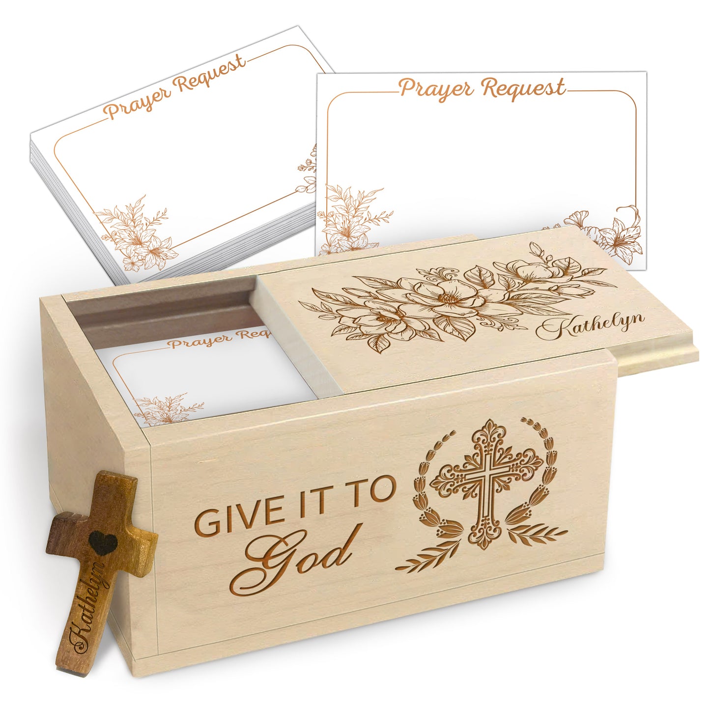 Netecom Personalized Wooden Prayer Box with 100 Prayer Request Cards & Custom Name Handheld Cross – Christian Faith Gift for Prayer, Comfort & Spiritual Encouragement