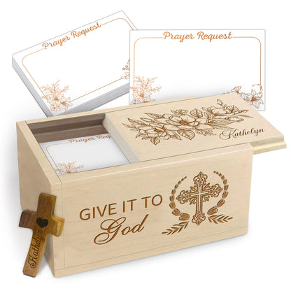 Netecom Personalized Wooden Prayer Box with 100 Prayer Request Cards & Custom Name Handheld Cross – Christian Faith Gift for Prayer, Comfort & Spiritual Encouragement