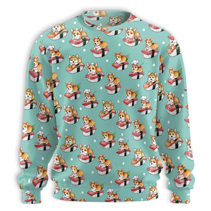Sushi Corgi Sweatshirt, 3D All Over Print Cute Japanese Food Dog Crewneck Pullover for Men Women, Corgi Lover Gift - Netecom