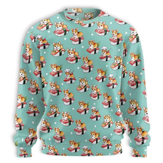 Sushi Corgi Sweatshirt, 3D All Over Print Cute Japanese Food Dog Crewneck Pullover for Men Women, Corgi Lover Gift - Netecom