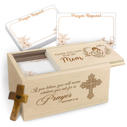 Netecom Prayer Box for Mom with 100 Prayer Request Cards & Handheld Cross – Wooden Christian Prayer Box, Meaningful Gift from Daughter or Son