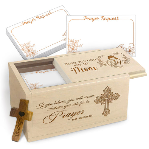 Netecom Prayer Box for Mom with 100 Prayer Request Cards & Handheld Cross – Wooden Christian Prayer Box, Meaningful Gift from Daughter or Son