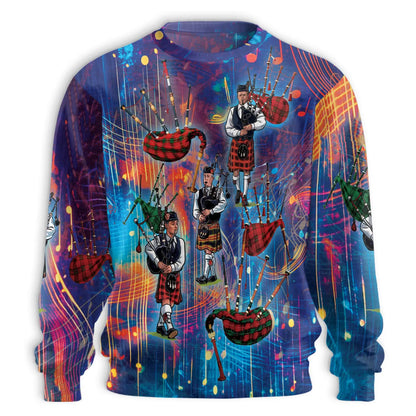 Bagpipes Player Sweatshirt, 3D All Over Print Scottish Music Crewneck Pullover for Men Women, Bagpipe Lover Gift - Netecom
