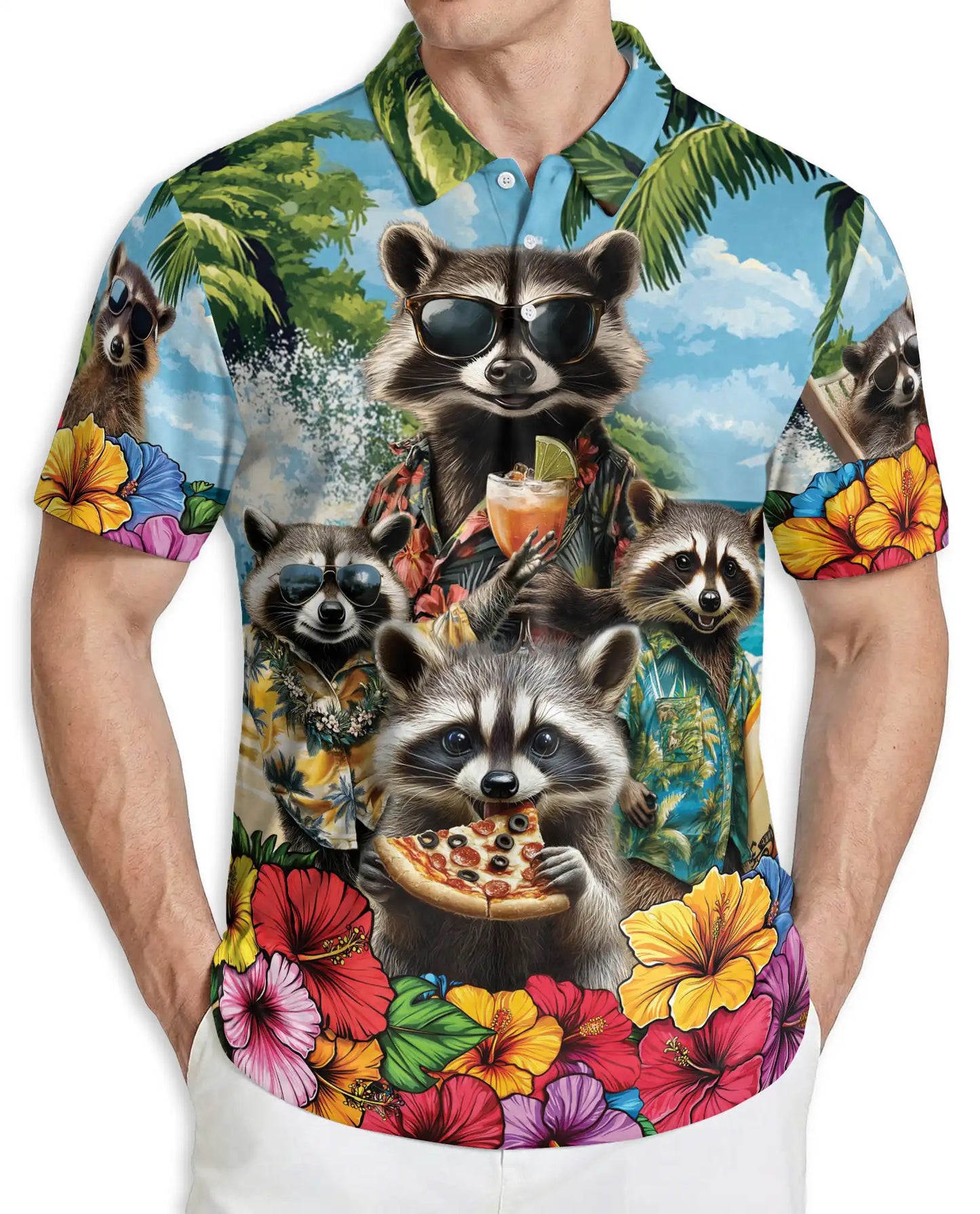 Raccoon Hawaiian Polo Shirt – Funny Tropical Style | Netecom