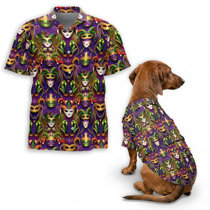 Happy Mardi Gras Hawaiian Shirts – Matching Dog and Owner Fun Tropical Beach Outfit