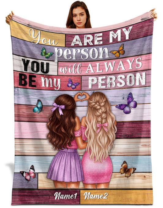 Netecom Personalized You Are My Person Best Friend Blanket, Custom Colorful Wood Throw Blanket for Couch, Bed or Sofa, Ultra Soft Warm Gift for Friend’s Birthday, Anniversary and Christmas