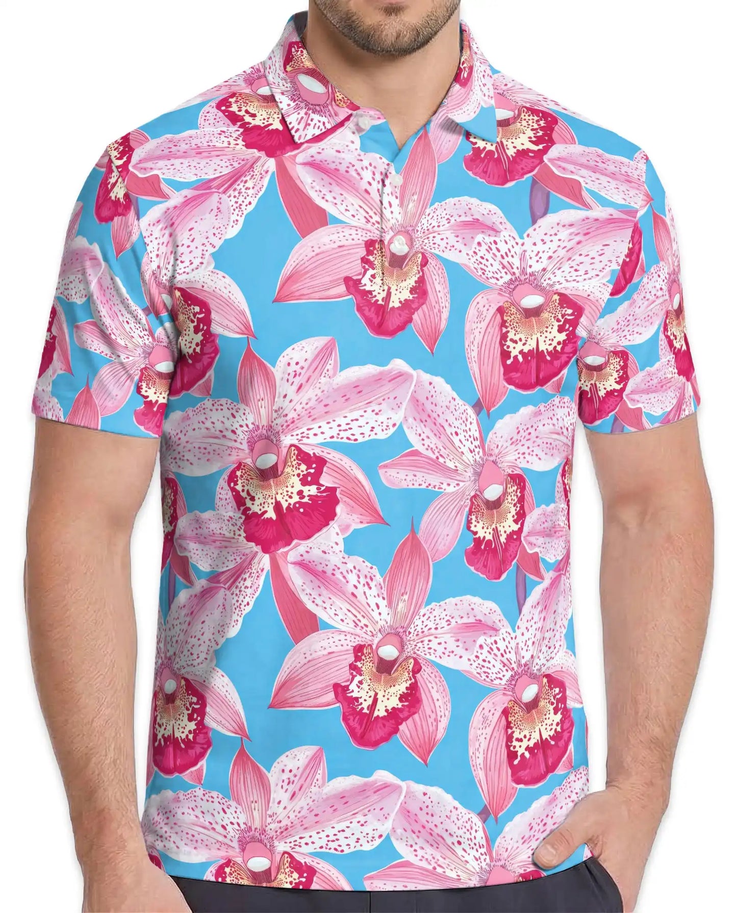 Pink Orchid Polo Shirt for Men – Tropical Floral Style | Netecom