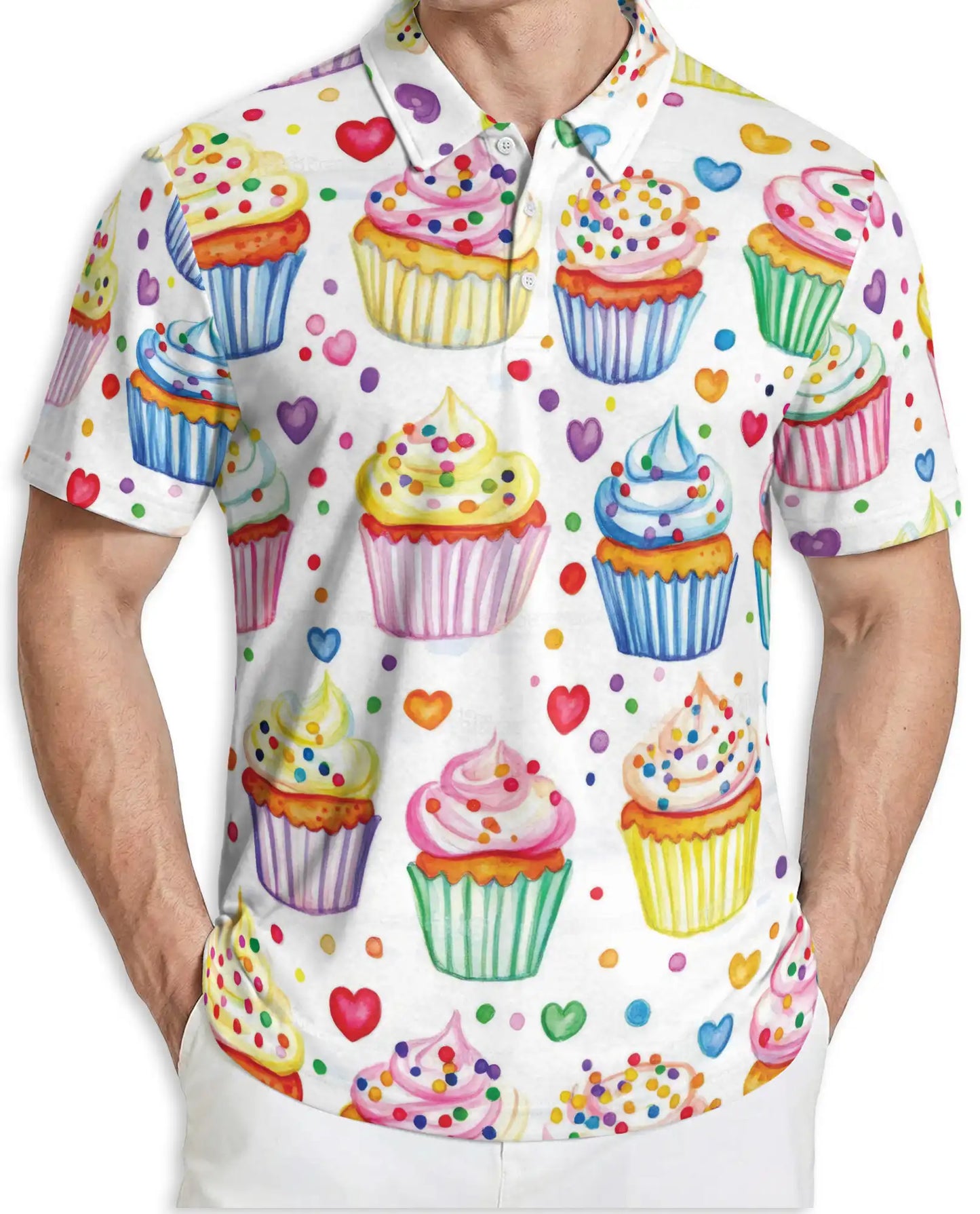 Cupcake 3D Polo Shirt for Men – Sweet Dessert Candy Style | Netecom