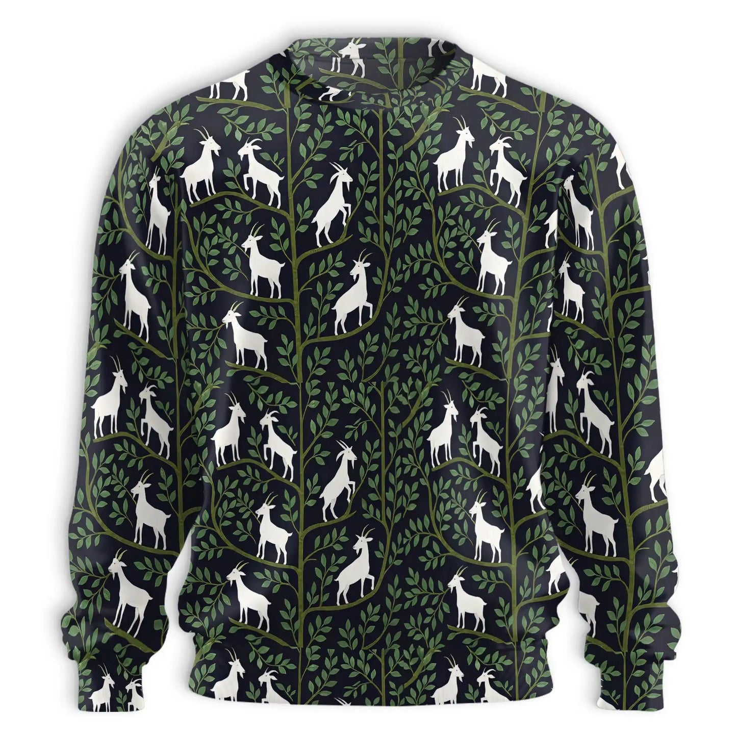 William Morris Style Goat Pattern Sweatshirt, 3D All Over Print Vintage Botanical Crewneck Pullover for Men Women, Goat Lover Gift - Netecom