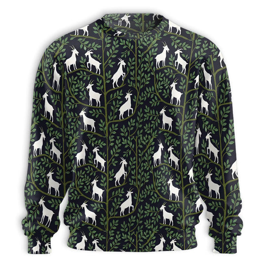 William Morris Style Goat Pattern Sweatshirt, 3D All Over Print Vintage Botanical Crewneck Pullover for Men Women, Goat Lover Gift - Netecom