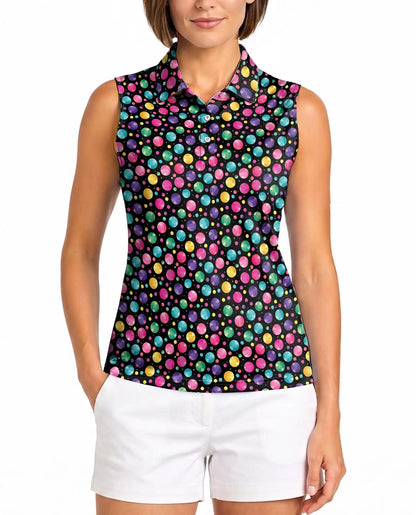 Colorful Polka Dots Sleeveless Polo Shirt for Women  | Netecom