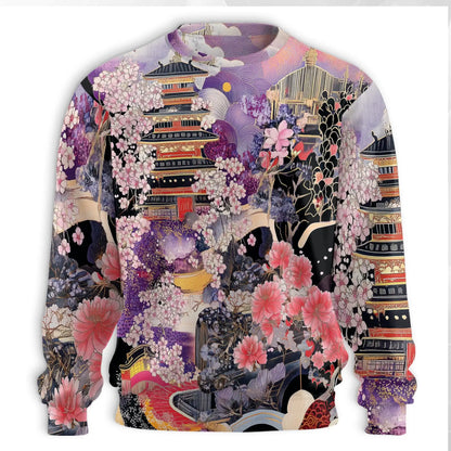 Japanese Landscape Sweatshirt, 3D All Over Print Traditional Scenery Crewneck Pullover for Men Women, Japanese Art Lover Gift - Netecom