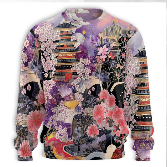 Japanese Landscape Sweatshirt, 3D All Over Print Traditional Scenery Crewneck Pullover for Men Women, Japanese Art Lover Gift - Netecom