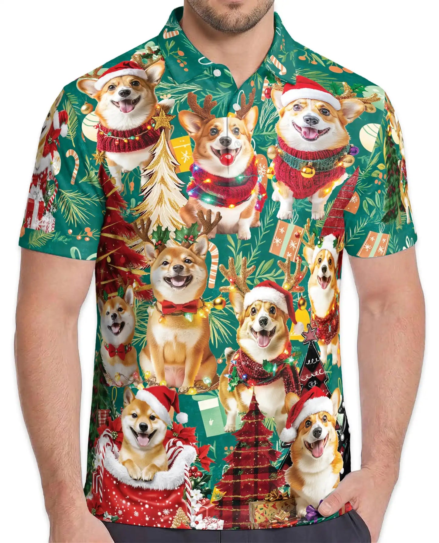 Christmas Corgi Polo Shirt - Festive Holiday Dog Style | Netecom