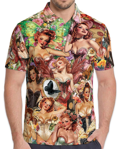 Vintage Dancer Pinup Carnival Polo Shirt for Men – Retro Circus Style | Netecom