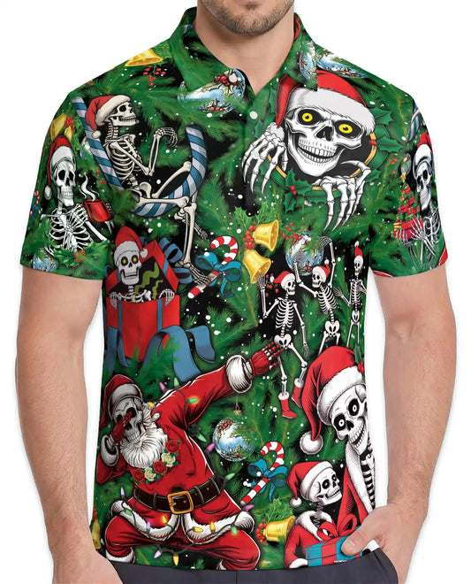 Skeleton Christmas Polo Shirt – Funny Holiday Skull Print | Netecom