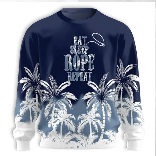 Eat Sleep Rope Repeat Sweatshirt, 3D All Over Print Rodeo Cowboy Crewneck Pullover for Men Women, Roping Lover Gift - Netecom