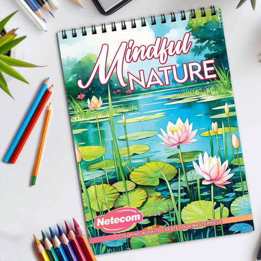 Mindful Nature Spiral Bound Coloring Book, Nature Scenes for Mindful Relaxation, Ideal for Stress Relief and Nature Lovers Seeking Calm