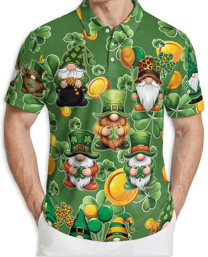 Lucky Leprechaun Gnome 3D Polo Shirt for Men – St Patrick’s Day Clover Style | Netecom