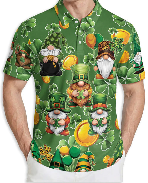 Lucky Leprechaun Gnome 3D Polo Shirt for Men – St Patrick’s Day Clover Style | Netecom