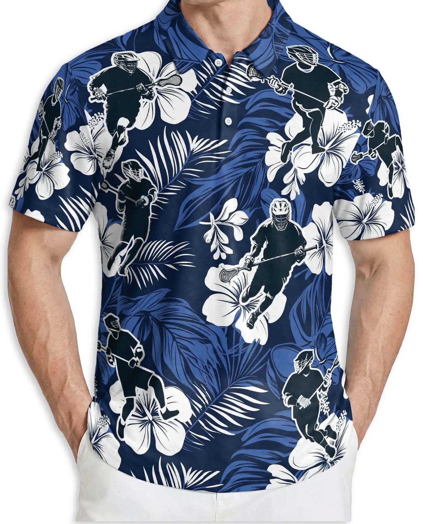 Tropical Lacrosse 3D Polo Shirt for Men – Hawaiian Sports Floral Style | Netecom