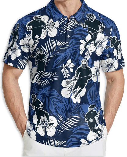 Tropical Lacrosse 3D Polo Shirt for Men – Hawaiian Sports Floral Style | Netecom