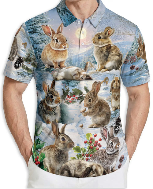 Winter Rabbit Polo Shirt – Snow Bunny Woodland Print | Netecom