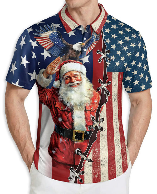 Patriotic Santa Hawaiian Polo Shirt | Netecom