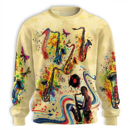 Saxophone Music Sweatshirt, 3D All Over Print Musical Instrument Crewneck Pullover for Men Women, Saxophone Player Gift - Netecom