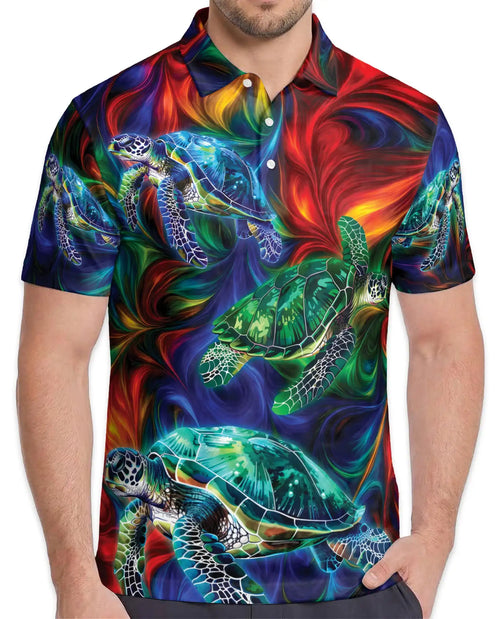 Vibrant Sea Turtle Polo Shirt for Men – Colorful Ocean Design | Netecom