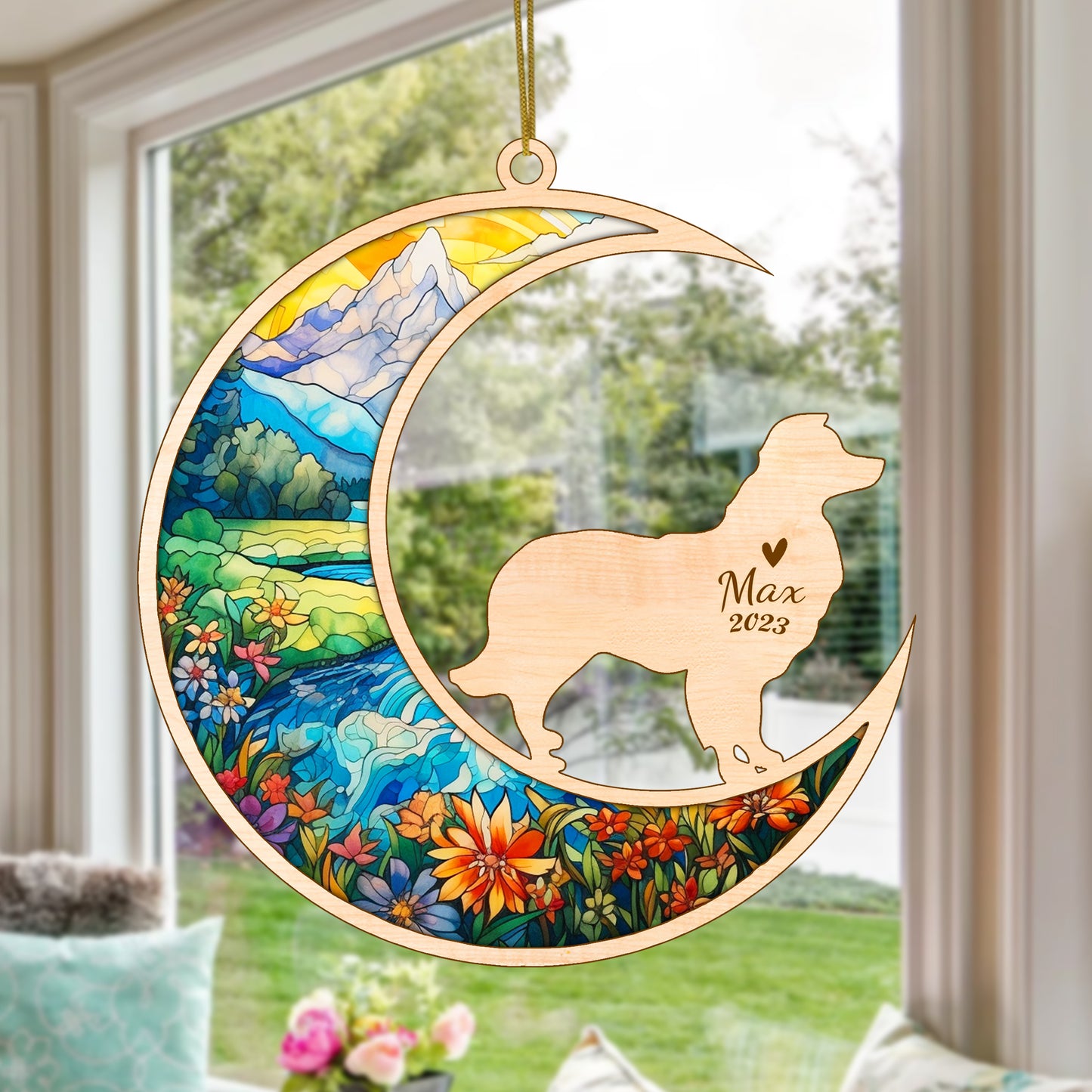 Netecom Border Collie Dog Memorial Suncatcher, Personalized Dog Christmas Ornament with Name Date, Dog Death Sympathy Gift for Pet Loss Sun Catchers, Dog Grief Gift, Bereavement Gifts for Loss of Pet