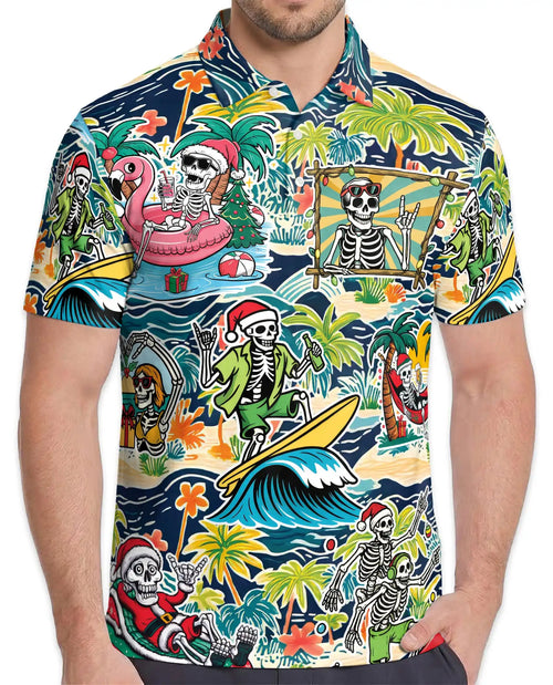 Skeleton Beach Holiday Polo Shirt for Men – Summer 3D Hawaiian | Netecom
