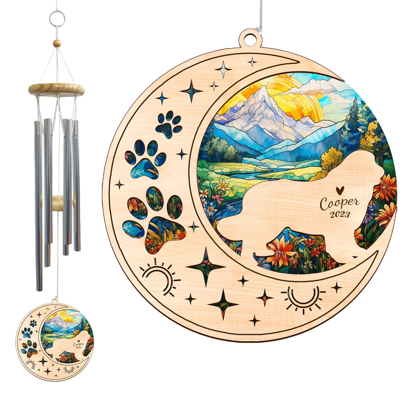 Netecom Newfoundland Dog Wind Chimes Memorial, Personalized Pet Memorial Windchime for Dog Suncatcher, Dog Loss Memorial Ornament, Loss of Pet Remembrance Gift, Sympathy Pet Wind Chimes Outdoor Garden