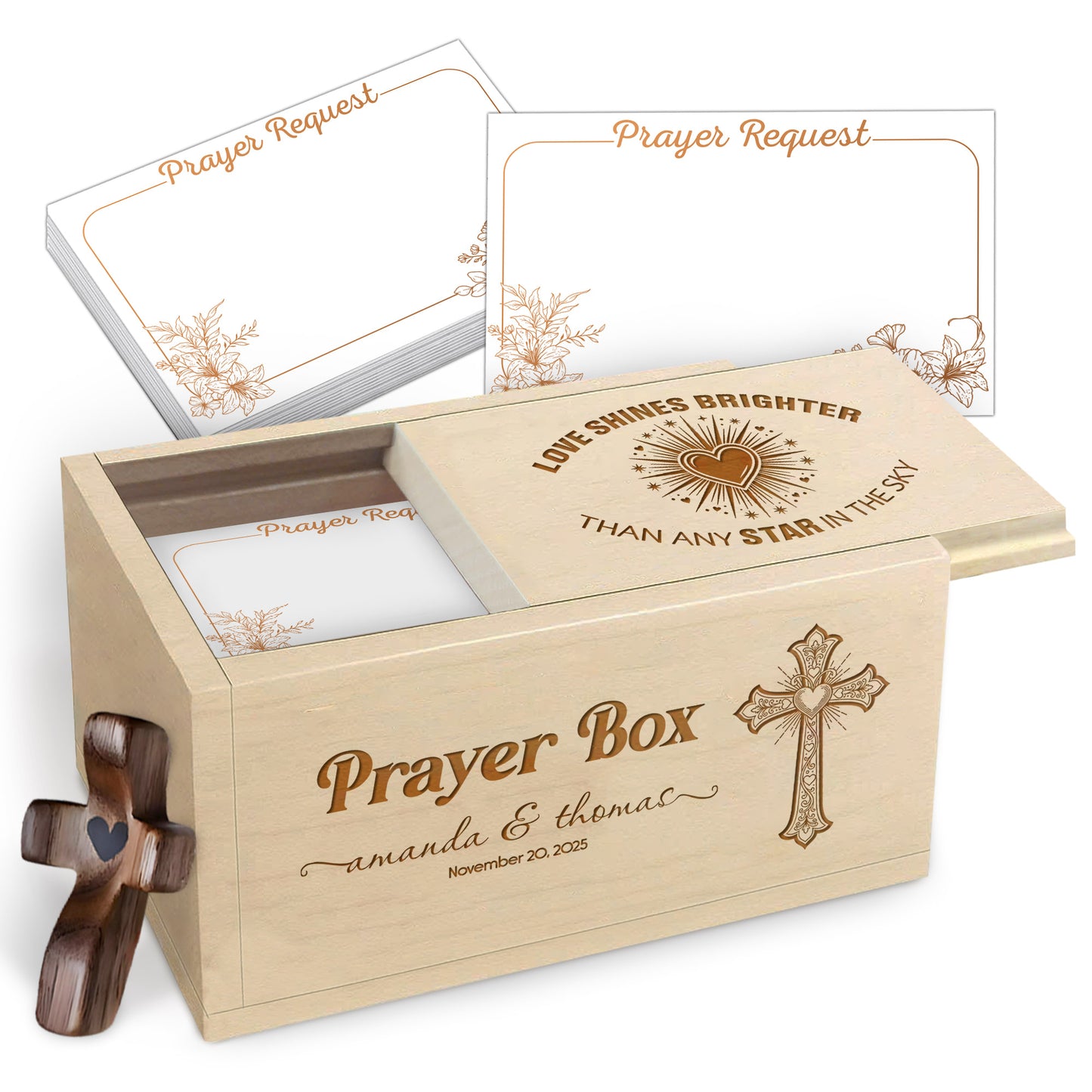 Netecom Personalized Couple Prayer Box for Valentine’s Day with 100 Prayer Request Cards & Wooden Cross – Custom Names and Anniversary Date Christian Gift
