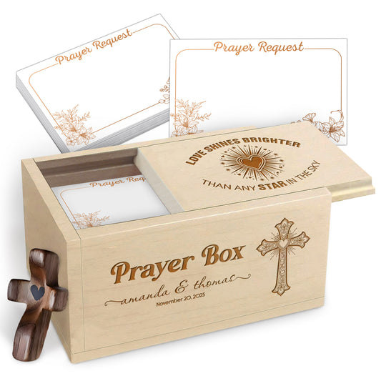 Netecom Personalized Couple Prayer Box for Valentine’s Day with 100 Prayer Request Cards & Wooden Cross – Custom Names and Anniversary Date Christian Gift