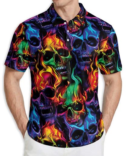 Flaming Skull Neon 3D Polo Shirt for Men | Netecom