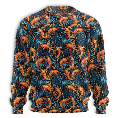 Tropical Shrimp Print Sweatshirt, 3D All Over Print Ocean Seafood Crewneck Pullover for Men Women, Shrimp Lover Gift - Netecom