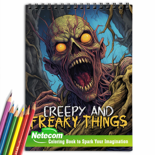 Netecom Creepy And Freaky Things Spiral Bound Coloring Book, 30 Charming Creepy and Freaky Things Coloring Pages for Coloring Enthusiasts to Embrace the Dark and Unsettling